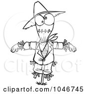 Royalty Free RF Clip Art Illustration Of A Cartoon Black And White Outline Design Of A Scarecrow by toonaday