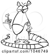 Royalty Free RF Clip Art Illustration Of A Cartoon Black And White Outline Design Of A Rat Holding A Bone by toonaday