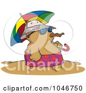 Poster, Art Print Of Cartoon Sandman On A Beach With An Umbrella