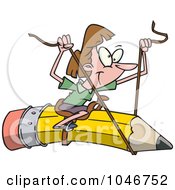 Poster, Art Print Of Cartoon Businesswoman Riding A Pencil