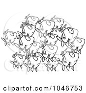 Poster, Art Print Of Cartoon Black And White Outline Design Of A School Of Fish