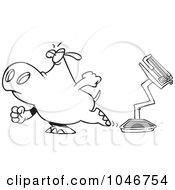 Royalty Free RF Clip Art Illustration Of A Cartoon Black And White Outline Design Of A Hippo Walking Away From A Broken Scale