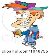 Royalty Free RF Clip Art Illustration Of A Cartoon Bad School Boy Holding An Apple
