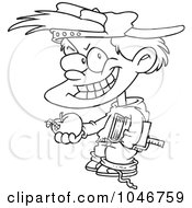 Royalty Free RF Clip Art Illustration Of A Cartoon Black And White Outline Design Of A Bad School Boy Holding An Apple