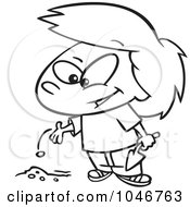 Royalty Free RF Clip Art Illustration Of A Cartoon Black And White Outline Design Of A Girl Planting A Seed