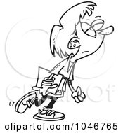 Royalty Free RF Clip Art Illustration Of A Cartoon Black And White Outline Design Of A Grouchy High School Girl