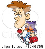 Royalty Free RF Clip Art Illustration Of A Cartoon Depressed School Boy Holding An Apple