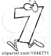 Royalty Free RF Clip Art Illustration Of A Cartoon Black And White Outline Design Of A Number Seven 7 Character