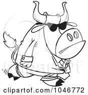 Royalty Free RF Clip Art Illustration Of A Cartoon Black And White Outline Design Of A Security Bull