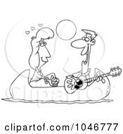Royalty Free RF Clip Art Illustration Of A Cartoon Black And White Outline Design Of A Couple On A Romantic Date In A Canoe by toonaday