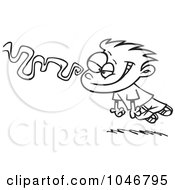 Royalty Free RF Clip Art Illustration Of A Cartoon Black And White Outline Design Of An Infatuated Boy Following A Scent by toonaday