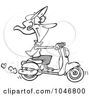 Poster, Art Print Of Cartoon Black And White Outline Design Of A Woman On A Scooter
