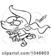 Royalty Free RF Clip Art Illustration Of A Cartoon Black And White Outline Design Of A Happy School Girl