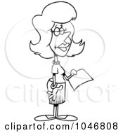 Royalty Free RF Clip Art Illustration Of A Cartoon Black And White Outline Design Of A Secretary Holding A Document