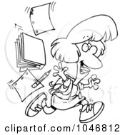 Royalty Free RF Clip Art Illustration Of A Cartoon Black And White Outline Design Of A Happy School Girl Leaving For Vacation