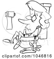 Poster, Art Print Of Cartoon Black And White Outline Design Of A Woman Stuck In A Toilet