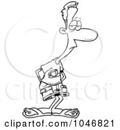 Poster, Art Print Of Cartoon Black And White Outline Design Of A Skinny Casual Man