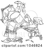 Royalty Free RF Clip Art Illustration Of A Cartoon Black And White Outline Design Of A Cartoonist Drawing