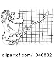 Royalty Free RF Clip Art Illustration Of A Cartoon Black And White Outline Design Of A Caveman Executive Pointing To A Chart