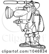 Poster, Art Print Of Cartoon Black And White Outline Design Of A Working Camera Man