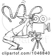 Royalty Free RF Clip Art Illustration Of A Cartoon Black And White Outline Design Of A Camera Man With Crazy Film