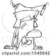 Cartoon Black And White Outline Design Of A Man Doing A Cartwheel