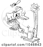 Royalty Free RF Clip Art Illustration Of A Cartoon Black And White Outline Design Of A Carny Man Banging A Strong Hammer