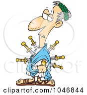 Royalty Free RF Clip Art Illustration Of A Cartoon Caesar Stabbed With Swords by toonaday