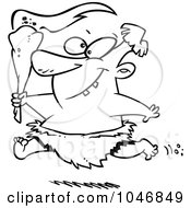 Poster, Art Print Of Cartoon Black And White Outline Design Of A Caveman Running With A Torch