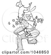 Royalty Free RF Clip Art Illustration Of A Cartoon Black And White Outline Design Of A Cowboy Riding A Cactus