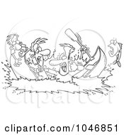 Poster, Art Print Of Cartoon Black And White Outline Design Of Men In A Canoe War