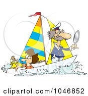Cartoon Woman Scooping Buckets Of Water Out Of A Sailboat