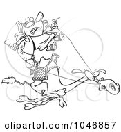 Poster, Art Print Of Cartoon Black And White Outline Design Of A Man Riding A Fast Camel