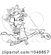 Royalty Free RF Clip Art Illustration Of A Cartoon Black And White Outline Design Of A Man Riding A Fast Camel