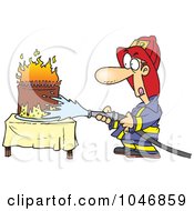 Poster, Art Print Of Cartoon Fireman Extinguishing A Birthday Cake