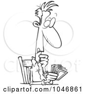 Royalty Free RF Clip Art Illustration Of A Cartoon Black And White Outline Design Of A Man Holding A Hand Of Cards
