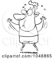 Royalty Free RF Clip Art Illustration Of A Cartoon Black And White Outline Design Of An Exercising Man