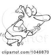 Royalty Free RF Clip Art Illustration Of A Cartoon Black And White Outline Design Of A Sneaky Man Covering His Mouth
