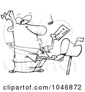 Royalty Free RF Clip Art Illustration Of A Cartoon Black And White Outline Design Of A Man Checking His Mail