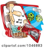 Poster, Art Print Of Cartoon Man Listing To Tunes In His Car