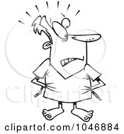 Cartoon Black And White Outline Design Of A Hospital Patient Trying To Cover Up His Rear