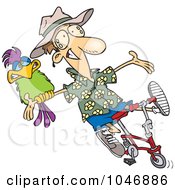 Poster, Art Print Of Cartoon Carefree Man On A Bike With A Parrot