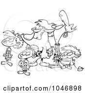 Poster, Art Print Of Cartoon Black And White Outline Design Of A Caveman Family