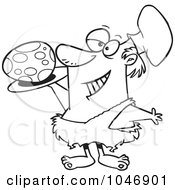 Royalty Free RF Clip Art Illustration Of A Cartoon Black And White Outline Design Of A Caveman Chef Serving An Egg