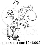 Poster, Art Print Of Cartoon Black And White Outline Design Of A Grumpy Old Man Waving His Cane