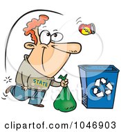 Poster, Art Print Of Cartoon Can Flying Over A Man To A Recycle Bin