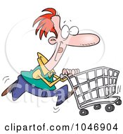 Poster, Art Print Of Cartoon Man Pushing A Shopping Cart