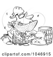 Royalty Free RF Clip Art Illustration Of A Cartoon Black And White Outline Design Of A Stinky Camp Cook