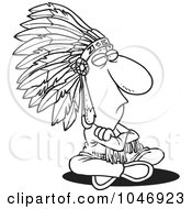 Royalty Free RF Clip Art Illustration Of A Cartoon Black And White Outline Design Of A Sitting Chief