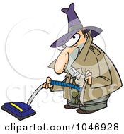 Cartoon Sneaky Man Using A Vacuum